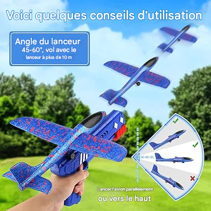 ✈️ Avion Planeur en Mousse avec Lanceur Catapulte et LED – Jouet de Vol Extérieur pour Enfants
