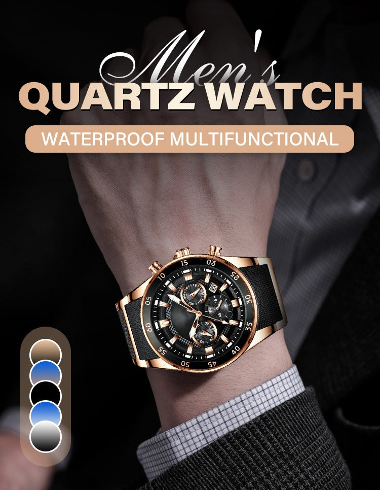 Montre Homme Quartz Multifonction – Étanche & Élégante