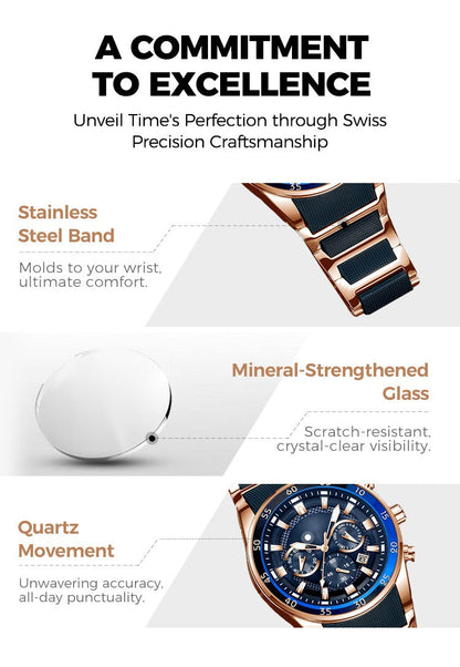 Montre Homme Quartz Multifonction – Étanche & Élégante