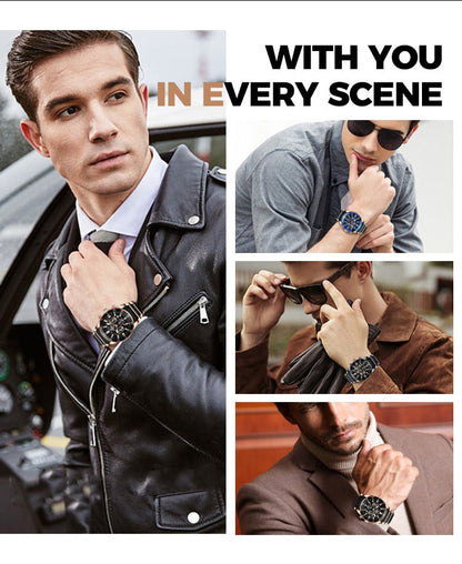Montre Homme Quartz Multifonction – Étanche & Élégante