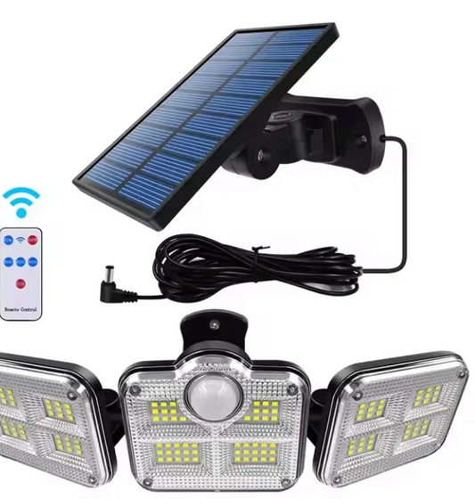 🔆 Éclairage Extérieur Solaire À 3 Têtes Orientables – 122 LED Ultra Puissantes, 🌧️ Étanche 🎛️, 3 Modess