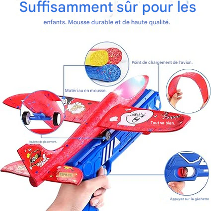 ✈️ Avion Planeur en Mousse avec Lanceur Catapulte et LED – Jouet de Vol Extérieur pour Enfants