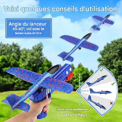 ✈️ Avion Planeur en Mousse avec Lanceur Catapulte et LED – Jouet de Vol Extérieur pour Enfants