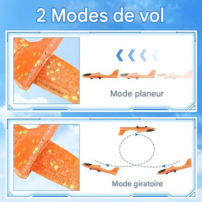 ✈️ Avion Planeur en Mousse avec Lanceur Catapulte et LED – Jouet de Vol Extérieur pour Enfants