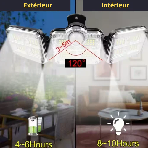 🔆 Éclairage Extérieur Solaire À 3 Têtes Orientables – 122 LED Ultra Puissantes, 🌧️ Étanche 🎛️, 3 Modess