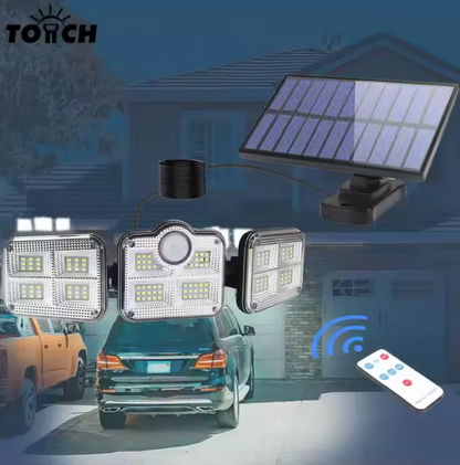 🔆 Éclairage Extérieur Solaire À 3 Têtes Orientables – 122 LED Ultra Puissantes, 🌧️ Étanche 🎛️, 3 Modess