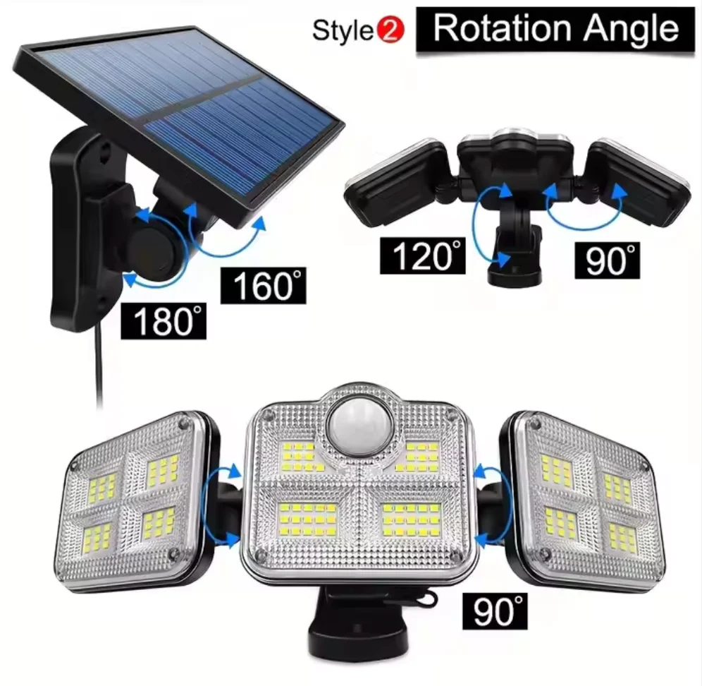 🔆 Éclairage Extérieur Solaire À 3 Têtes Orientables – 122 LED Ultra Puissantes, 🌧️ Étanche 🎛️, 3 Modess
