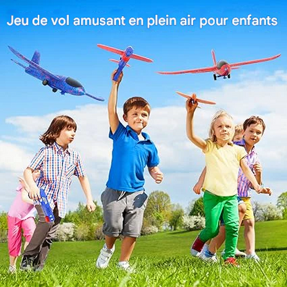 ✈️ Avion Planeur en Mousse avec Lanceur Catapulte et LED – Jouet de Vol Extérieur pour Enfants