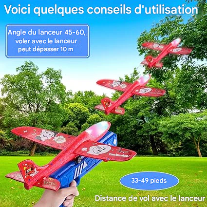 ✈️ Avion Planeur en Mousse avec Lanceur Catapulte et LED – Jouet de Vol Extérieur pour Enfants