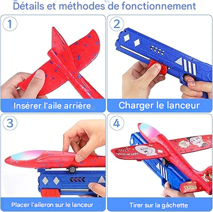 ✈️ Avion Planeur en Mousse avec Lanceur Catapulte et LED – Jouet de Vol Extérieur pour Enfants