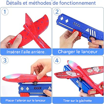 ✈️ Avion Planeur en Mousse avec Lanceur Catapulte et LED – Jouet de Vol Extérieur pour Enfants
