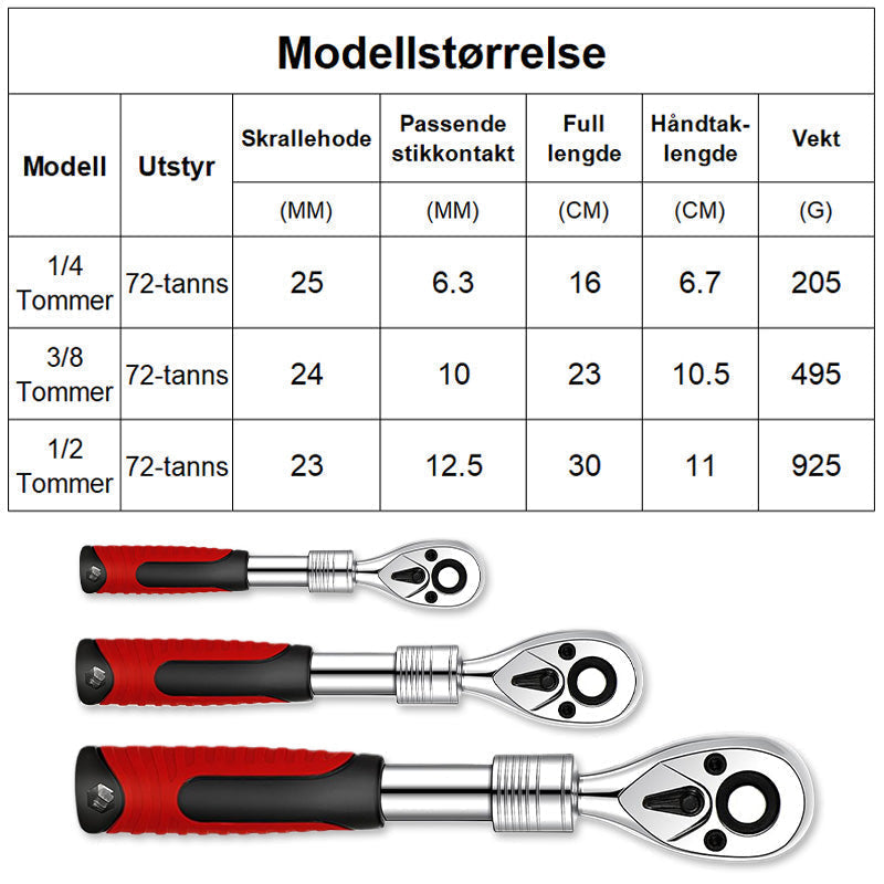 Clé à cliquet à 72 dents avec libération rapide